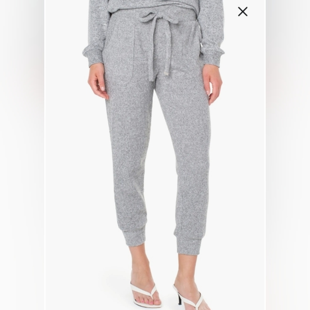 RACHEL Rachel Roy Luna Gray Heathered Dressy Sleek Chic Ribbed Joggers Med Comfy